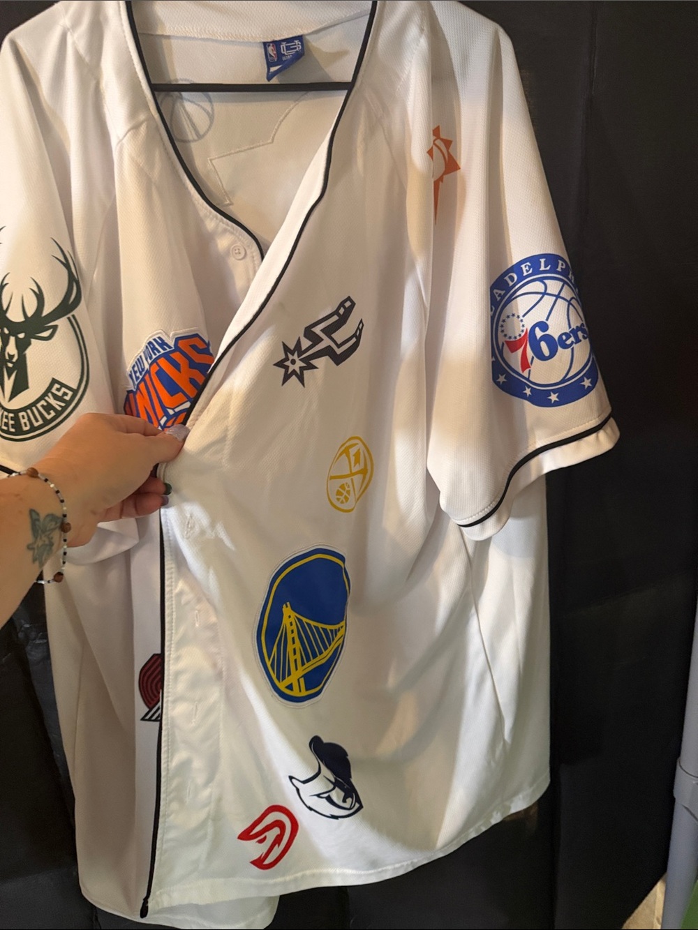NBA White Multi-Team Logo Button Baseball Jersey